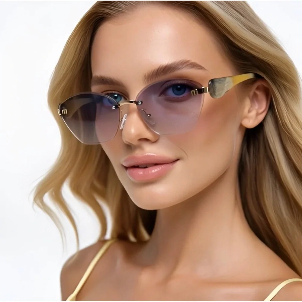 Rimless Butterfly‎ Gradient Sunglasses Gold Hardware Marbled Amber Lentes Gafas
